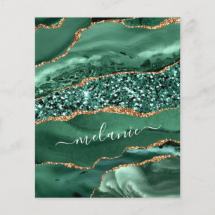 Agate Green Gold Glitter Marble Flyer Custom Name