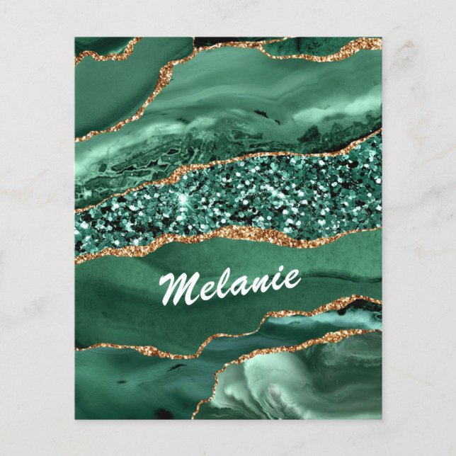 Agate Green Gold Glitter Marble Flyers Custom Name (Front)