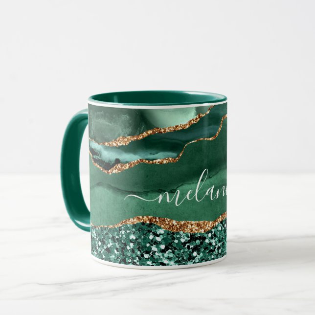 Agate Green Gold Glitter Marble Mug Gift Your Name (Front Left)