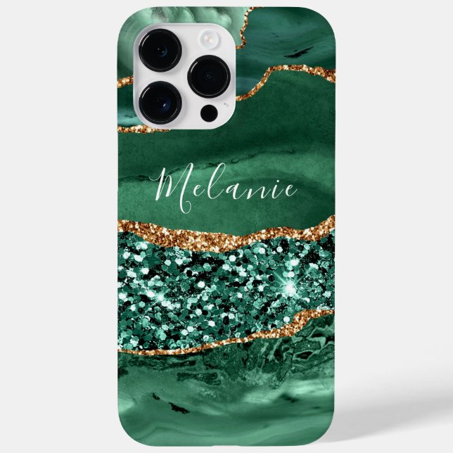 Agate Green Gold Glitter Marble Name Personalised Case-Mate iPhone Case (Back)