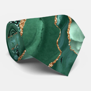 Agate Green Gold Glitter Marble Party Neck Tie