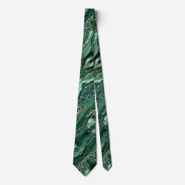 Agate Green Gold Glitter Marble Sparkle Emerald Tie (Front)
