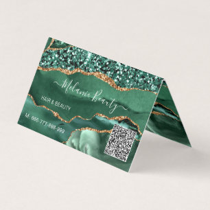 Agate Green Gold Glitter Modern Design QR Code  Business Card