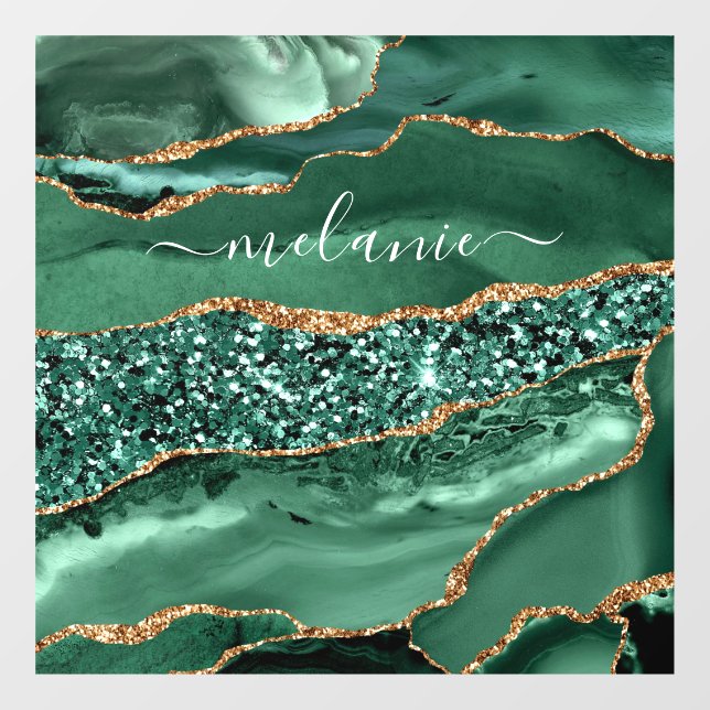 Agate Green Gold Glitter Window Clings Custom Name (Sheet)