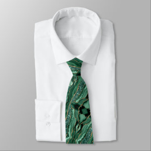 Agate Green Gold Marble Glitter Emerald Neck Tie