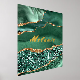 Agate Green Gold Marble Your Name Foil Print
