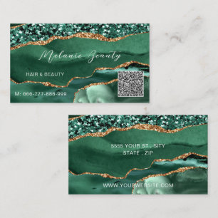 Agate Green Gold QR Code Business Card Example