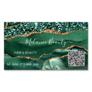 Agate Green Gold QR Code Business Card Magnet