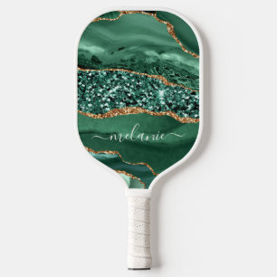 Agate Green Gold Sparkle Name Pickleball Paddle
