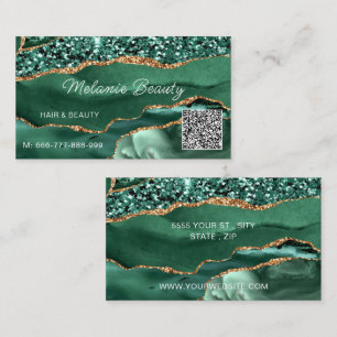 Agate Green Gold Sparkle QR Code Business Card