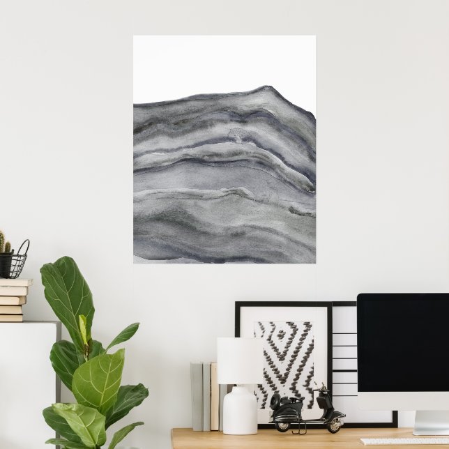 Agate Grey Abstract Watercolor Painting Pattern Poster (Home Office)