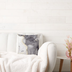 Agate Grey and Black Marble Custom Name Letter Cushion