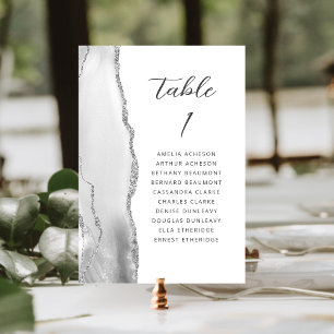 Agate Grey Silver Modern Script Wedding Table Number