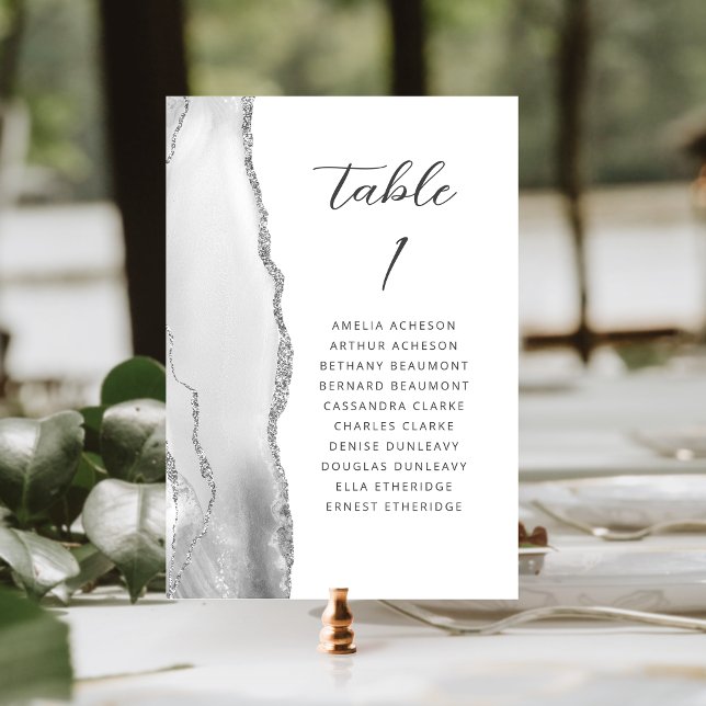 Agate Grey Silver Modern Script Wedding Table Number (Creator Uploaded)