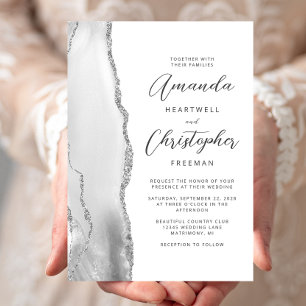Agate Grey Silver Script Wedding Invitation