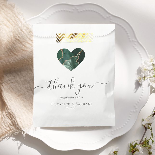 Agate Heart Thank You Emerald Green Gold Wedding Favour Bag (Creator Uploaded)