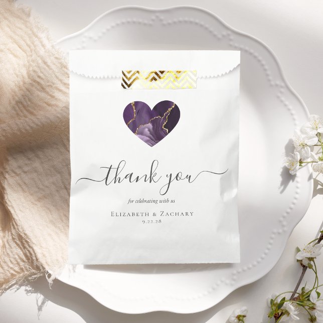 Agate Heart Thank You Purple Gold Wedding Favour Bag (Creator Uploaded)