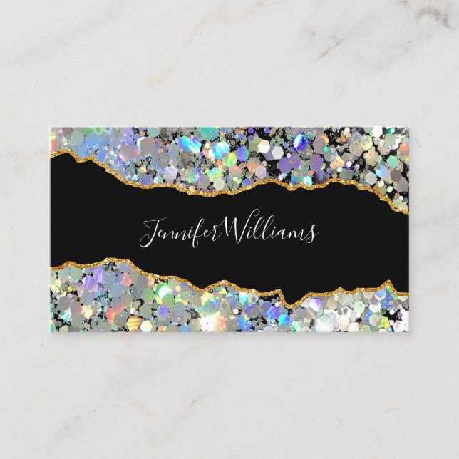 Agate Holographic Glitter Makeup Artist QR Code Business Card (Front)