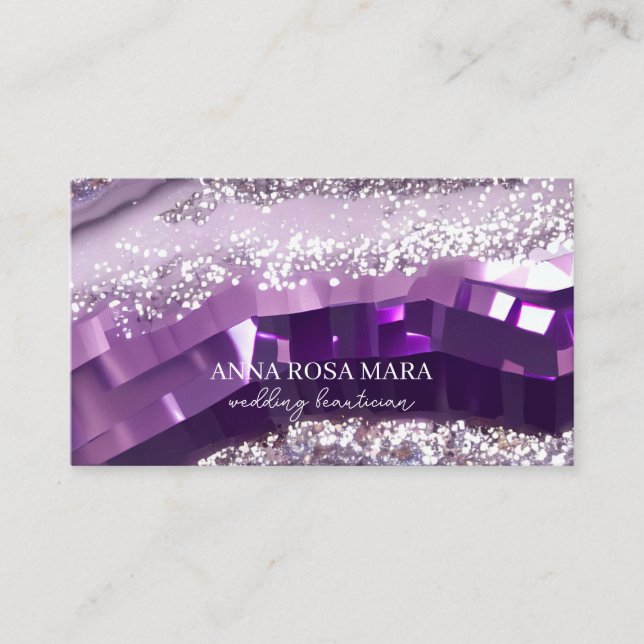 *~* Agate Lavender Purple Gold Glitter AP66 QR Business Card (Front)