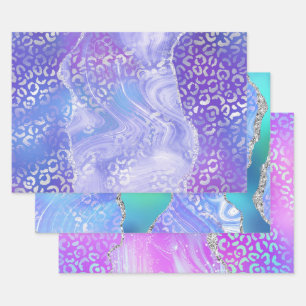 Agate Leopard Print with Glitter and Jewel-Tone Wrapping Paper Sheet