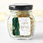 Agate Marble Emerald Green Gold Script Wedding Square Sticker<br><div class="desc">This elegant modern wedding sticker features an emerald green watercolor agate geode design trimmed with faux gold glitter. Easily customise the gold and black text on a grey and white marble background,  with the names of the bride and groom in handwriting calligraphy over a large,  pale grey ampersand.</div>