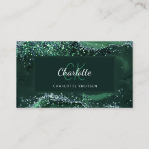 Agate marble green monogram  business card