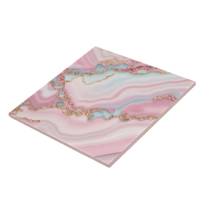 Agate Marble Modern Blue Pink Gold Collection Ceramic Tile (Side)