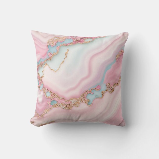 Agate Marble Modern Blue Pink Gold Collection Cushion (Front)