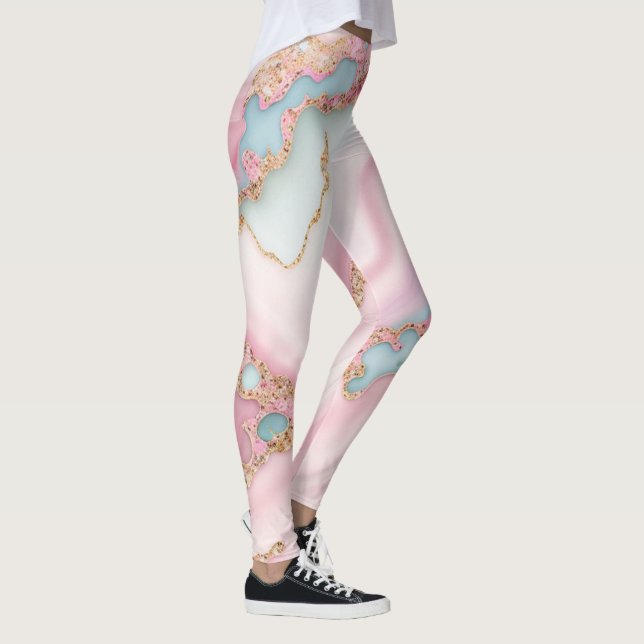 Agate Marble Modern Blue Pink Gold Collection Leggings (Right)