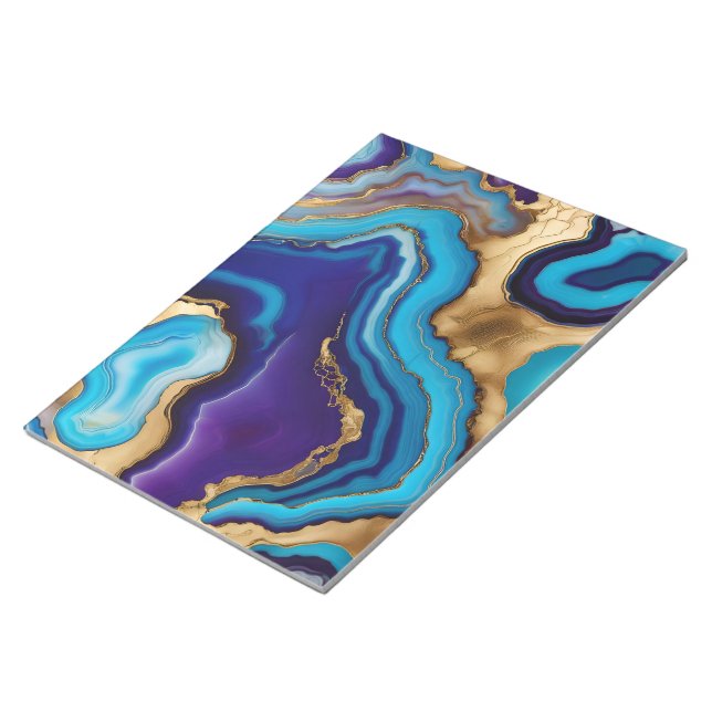  Agate Marble Modern design in Purple Gold  Blue Notepad (Angled)