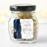 Agate Marble Navy Blue Gold Script Wedding Square Sticker<br><div class="desc">This elegant modern wedding sticker features a navy blue watercolor agate geode design trimmed with faux gold glitter. Easily customise the gold and black text on a grey and white marble background,  with the names of the bride and groom in handwriting calligraphy over a large,  pale grey ampersand.</div>
