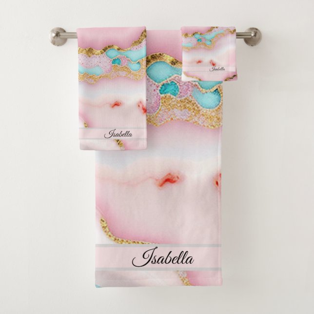 Agate Marble Popular Blue Pink Gold Collection Bath Towel Set (Insitu)