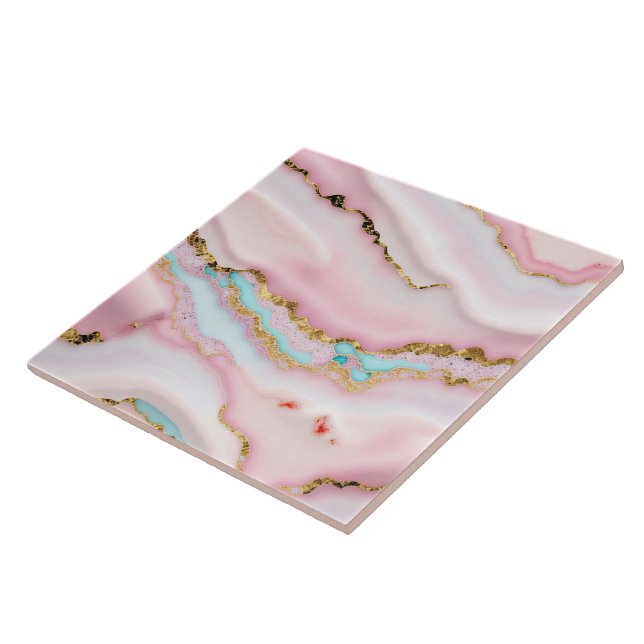 Agate Marble Popular Blue Pink Gold Collection Ceramic Tile (Side)