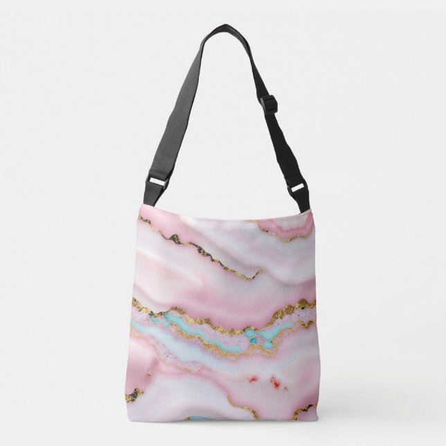 Agate Marble Popular Blue Pink Gold Collection Crossbody Bag (Front)