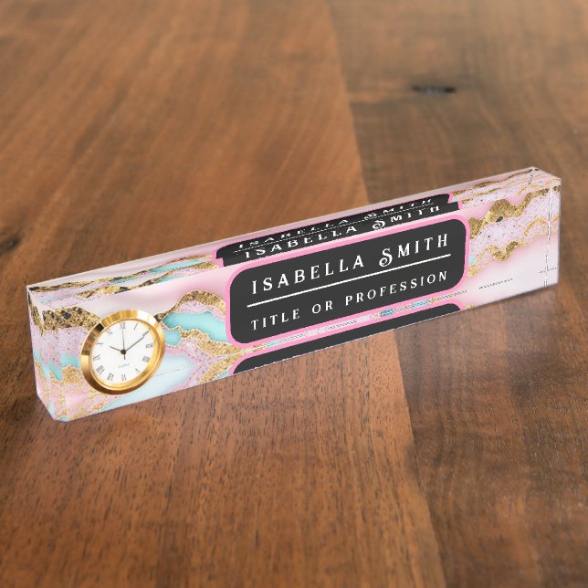 Agate Marble Popular Blue Pink Gold Collection Nameplate (Side)