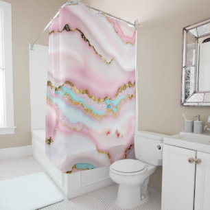 Agate Marble Popular Blue Pink Gold Collection Shower Curtain
