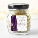 Agate Marble Purple Gold Script Wedding Square Sticker<br><div class="desc">This elegant modern wedding sticker features a purple watercolor agate geode design trimmed with faux gold glitter. Easily customise the gold and black text on a grey and white marble background,  with the names of the bride and groom in handwriting calligraphy over a large,  pale grey ampersand.</div>