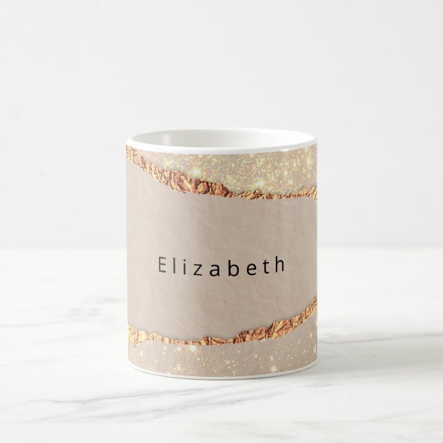 Agate marble stone glitter beige gold monogram coffee mug (Center)