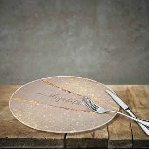 Agate marble stone glitter rose gold name script cutting board