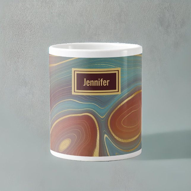 Agate Marble Strata - Burgundy Rust Dusty Aqua Large Coffee Mug (Creator Uploaded)
