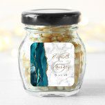Agate Marble Teal Blue Gold Script Wedding Square Sticker<br><div class="desc">This elegant modern wedding sticker features a teal blue watercolor agate geode design trimmed with faux gold glitter. Easily customise the gold and black text on a grey and white marble background,  with the names of the bride and groom in handwriting calligraphy over a large,  pale grey ampersand.</div>