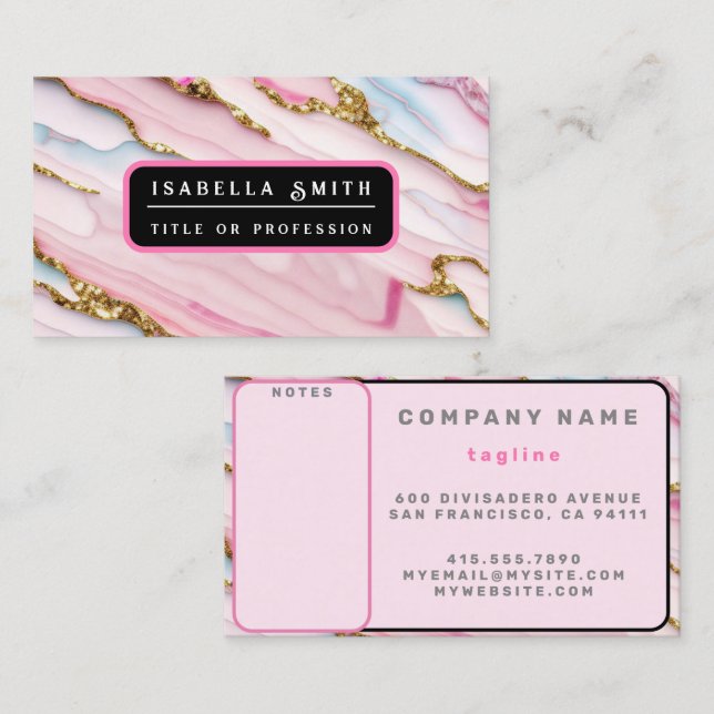 Agate Marble Trendy Blue Pink Gold Collection Business Card (Front/Back)