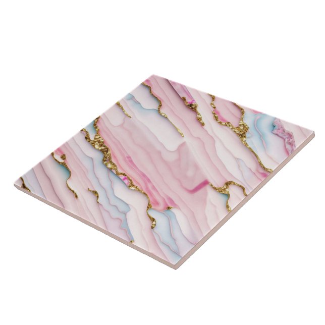 Agate Marble Trendy Blue Pink Gold Collection Ceramic Tile (Side)