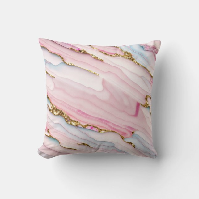 Agate Marble Trendy Blue Pink Gold Collection Cushion (Front)