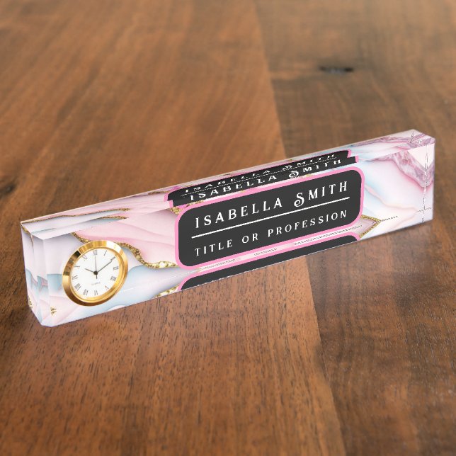 Agate Marble Trendy Blue Pink Gold Collection Nameplate (Side)