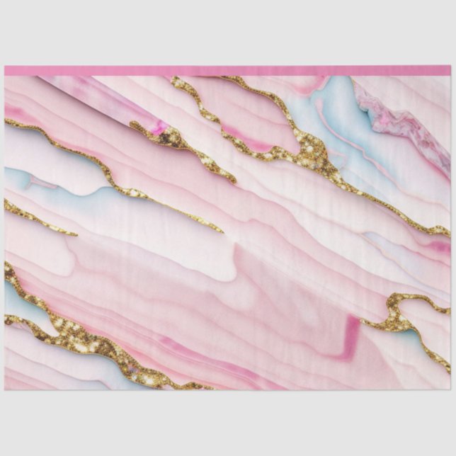 Agate Marble Trendy Blue Pink Gold Collection Tissue Paper (Front)