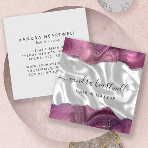 Agate Mauve Silver Glitter Silk Square Business Card