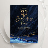 Agate Navy Blue Gold 21st Birthday