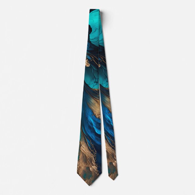 Agate Navy Blue Gold Gemstone Marble Geode Luxury  Tie (Front)
