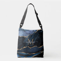 Agate Navy Blue Gold Gemstone Marble Monogram
